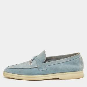 Loro Piana Light Blue Suede Summer Charms Walk Loafers Size 39
