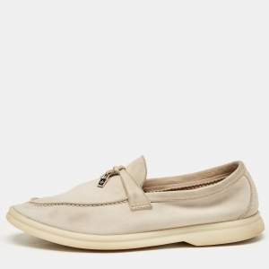 Pre Owned Loro Piana Grey Suede Summer Charms Walk Slip On Loafers Size 37.5