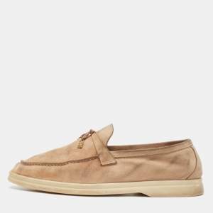 Loro Piana Brown Suede Summer Charms Walk Loafers Size 39.5