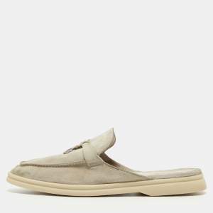 Loro Piana Grey Suede Babouche Charms Walk Mules Size 42
