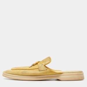 Loro Piana Yellow Suede Babouche Charms Walk Flat Mules Size 40
