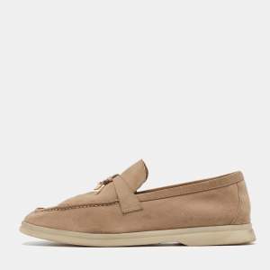 Loro Piana Beige Suede Summer Charms Walk Loafers Size 39.5