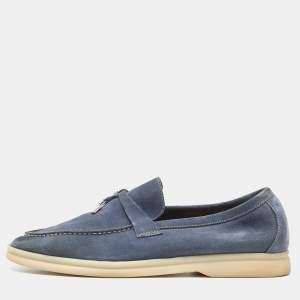 Pre Owned Loro Piana Blue Suede Summer Charms Walk Slip On Loafers Size 38