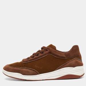 Loro Piana Brown Nubuck Leather and Wool Newport Lace Up Sneakers Size 41