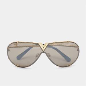 مملوكة مسبقًا Louis Vuitton Gold Tone/Brown Z0897E LV Drive Aviator Sunglasses