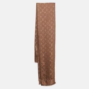 Pre Owned Louis Vuitton Brown Monogram Silk Blend Classic Shawl 