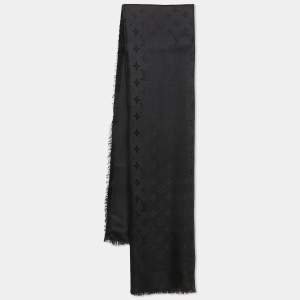 Louis Vuitton Black Silk Blend Classique Monogram Scarf 