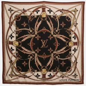 Pre Owned Louis Vuitton Brown Silk Blend Chal Wild at Heart My Everything Scarf 