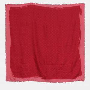 Louis Vuitton Red Silk Wool Monogram Scarf