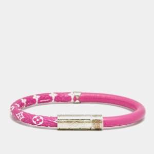 مملوكة مسبقًا Louis Vuitton Daily COnfidential Pink Leather Silver Tone Bracelet