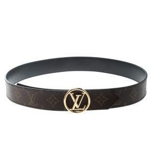 Pre Owned Louis Vuitton Brown/Black Monogram Canvas and Epi Leather Circle Reversible Belt Size 90 cm