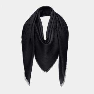Pre Owned Louis Vuitton Black Monogram Silk and Wool Shawl