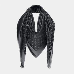 Pre Owned Louis Vuitton Black Silk Monogram Shine Shawl