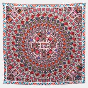 Pre Owned Louis Vuitton Red Lettre à Louis Print Square Silk Scarf