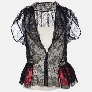 Louis Vuitton Black Lace Sheer Flared Top M