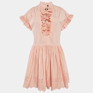 Louis Vuitton Light Orange Broderie Anglaise Cotton Frilled Mini Dress M