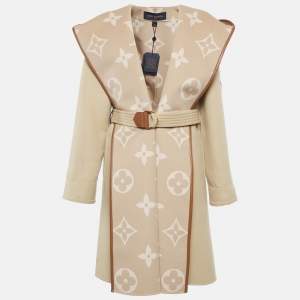 Louis Vuitton Beige Double Face Wool Hooded Wrap Coat S