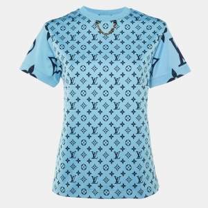 Louis Vuitton Blue Monogram Print Cotton Crew Neck T-Shirt XS
