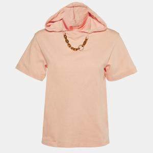 Louis Vuitton Pink Cotton Chain Detail Hooded T-Shirt XS