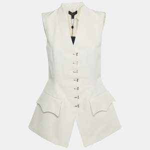 مملوكة مسبقًا توب لوي فيتون ببيج بقطن بتفاصيل خطاف بلا أكمام مقاس متوسط