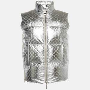 مملوكة مسبقًا Louis Vuitton Silver Coated Monogram Leather Down Gilet S