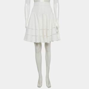 مملوكة مسبقًا تنورة لويس فيتون ميني بيضاء جاكار مقوسة مقاس متوسط