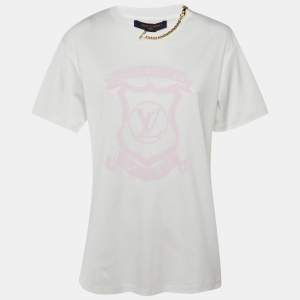 Pre Owned Louis Vuitton White Crest Print Cotton Signature Zipper Detail T-Shirt XL