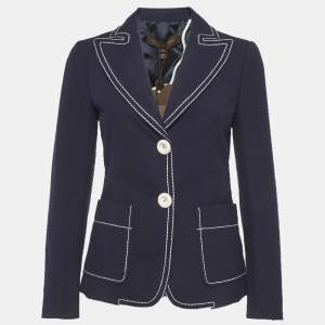 مملوكة مسبقًا جاكيت بليزر لوي فيتون كحلي قطن بتقليم متباين مقاس صغير