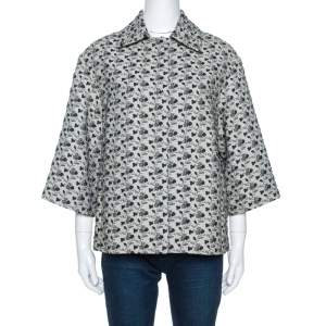 Louis Vuitton Monochrome Floral Jacquard A Line Jacket S