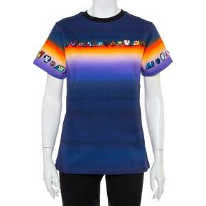 Louis Vuitton Navy Blue Cotton Prism Print Logo Applique Detail Crewneck T-Shirt M