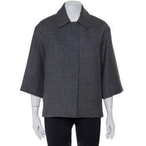 Louis Vuitton Grey Jacquard & Wool Oversized Collared Jacket S