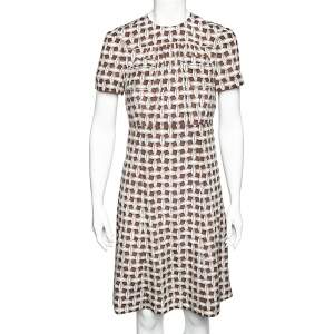 Louis Vuitton Brown & Beige Printed Silk Pocket Detail Midi Dress M