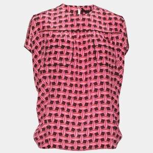 Louis Vuitton Pink Printed Silk Pocket Detail Blouse S 