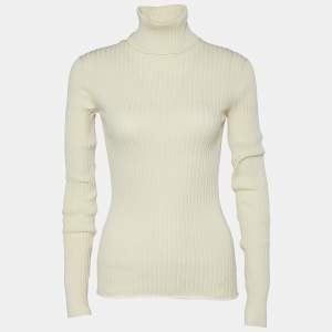 Louis Vuitton Cream Rib Knit Turtle Neck Sweater S