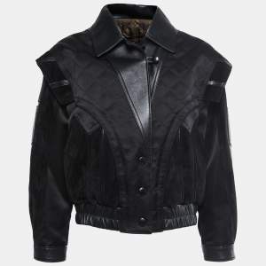 Louis Vuitton Black Leather & Silk Quilted Biker Jacket L
