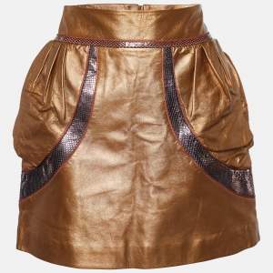Louis Vuitton Brown Leather & Contrast Detail Puff Pocket Mini Skirt M