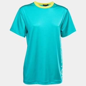 Louis Vuitton Green Logo Printed Knit Crew Neck Half Sleeve T-Shirt S