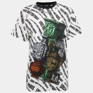 Louis Vuitton Fornasetti Off-White Logo Vase Printed Cotton Half Sleeve Chain Detail Crew Neck T-Shirt S