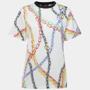 Louis Vuitton White Chain Print Cotton Crew Neck Half Sleeve T-Shirt S