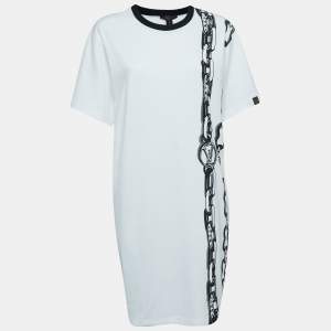 Louis Vuitton White Chain Print Cotton Mini T-Shirt Dress XL