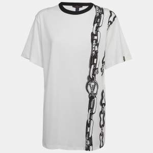Louis Vuitton White Chain Print Cotton Crew Neck T-Shirt L