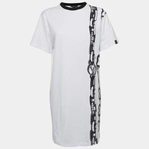 Louis Vuitton White Chain Print Cotton Mini T-Shirt Dress S