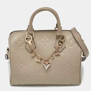 Pre Owned Louis Vuitton Tourterelle Monogram Impreinte Leather Speedy 25 Bandouliere Bag