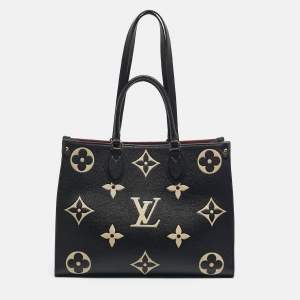 Pre Owned Louis Vuitton Black/Beige Monogram Empreinte Leather Onthego MM Tote
