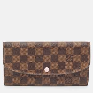 Pre Owned Louis Vuitton Rose Ballerine Damier Ebene Canvas Emilie Wallet