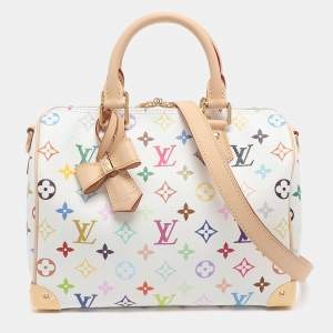 Pre Owned Louis Vuitton x Takashi Murakami Speedy Bandouliere 25 White Monogram Multicolore Bag