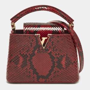 Pre Owned Louis Vuitton Capucines Mini Red Python Top Handle Bag