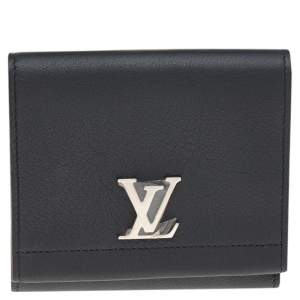 Pre Owned Louis Vuitton Black Leather LockMe II Compact Wallet