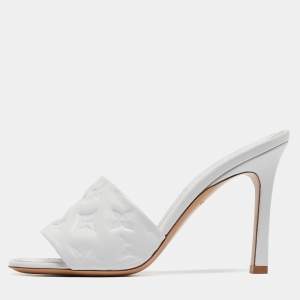 Louis Vuitton White Monogram Leather Revival Slide Sandals Size 38
