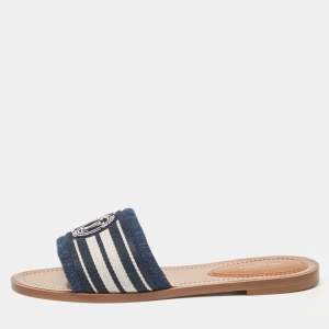 Louis Vuitton Blue Denim Lock It Flat Slides Size 38